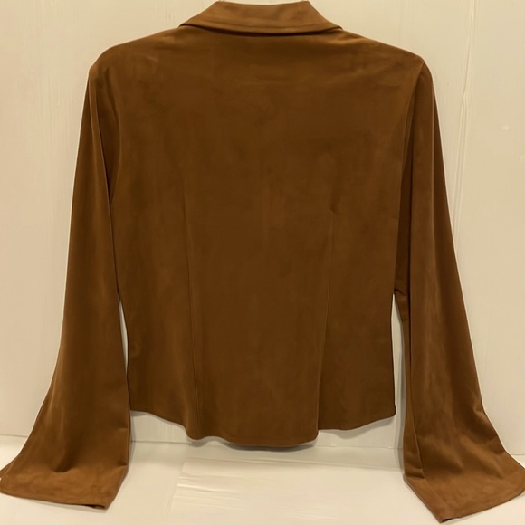 F.L.Malik Women’s Brown L/S Suede Stretch Button Up w/Collar Bell Sleeves Top S - Picture 7 of 16